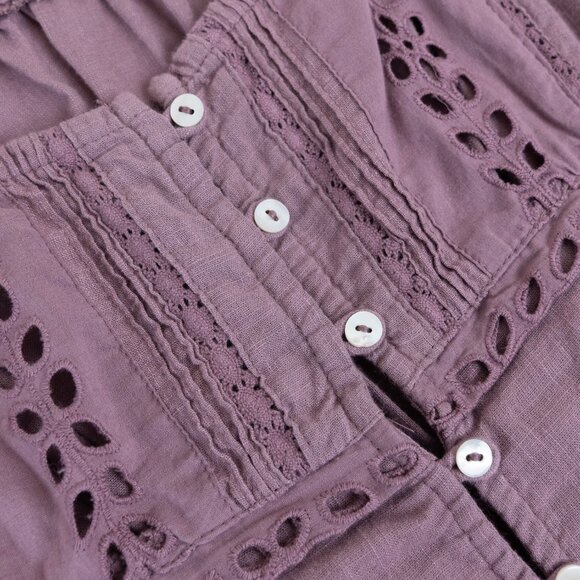 Free People Eyelet Cropped Blouse Peasant Boho Mauve Roan Rouge Joi - Picture 7 of 13